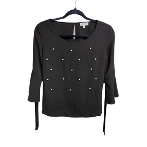 Love J Black Top with Pearl Details
